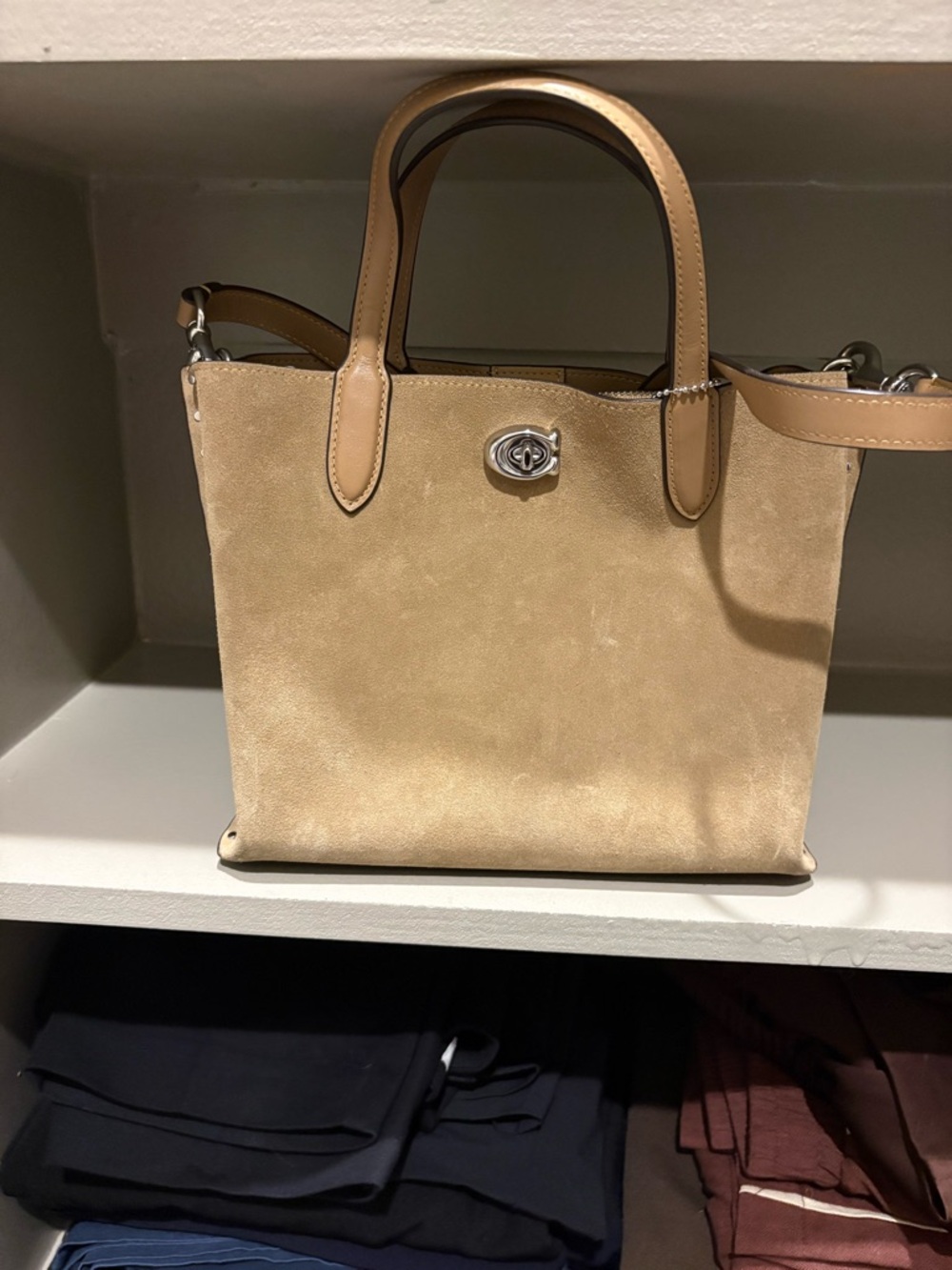 Sale! Coach Suede Tote Handbag in Beige - Classic Everyday Style